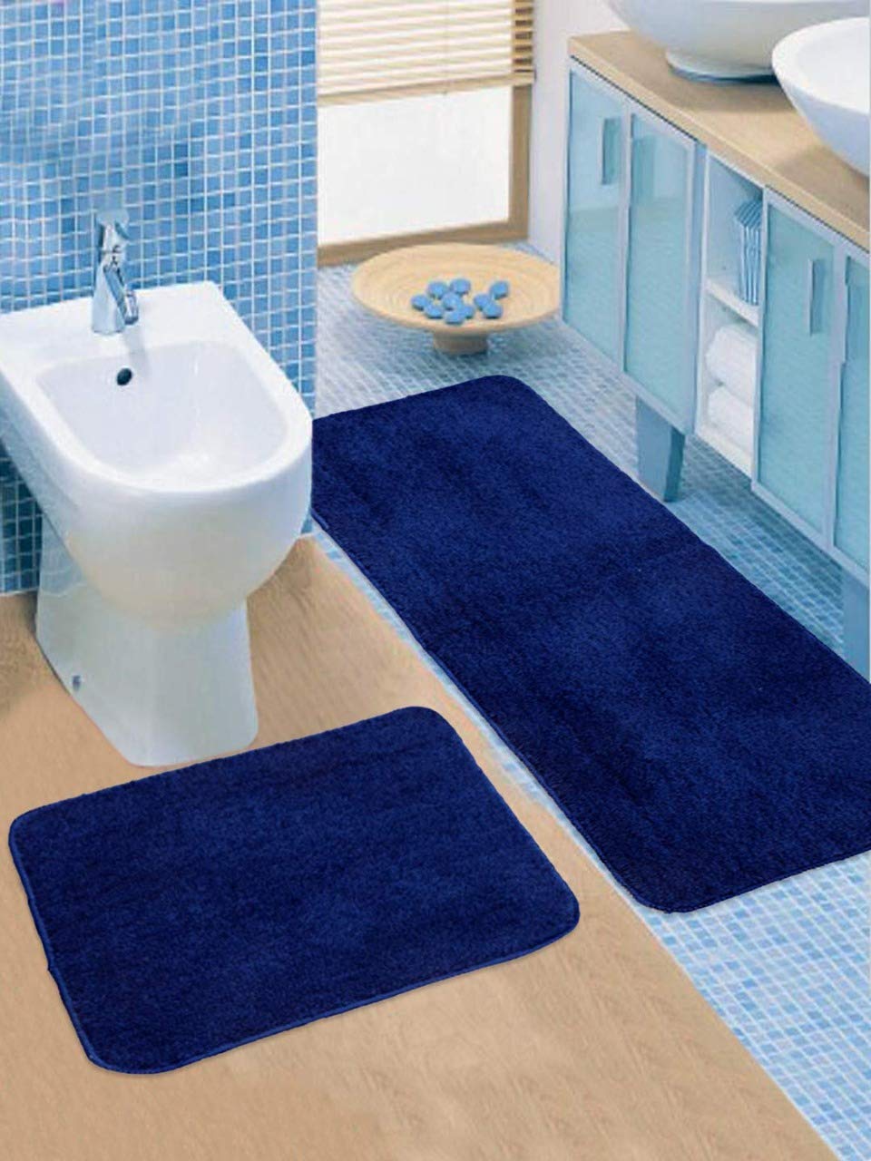 SKIVE Kitchen Supersoft Mats Runner with Anti Skid Backing,Colour Blue Set of 2 (40 x 120 & 40 x 60 cm)-image-11