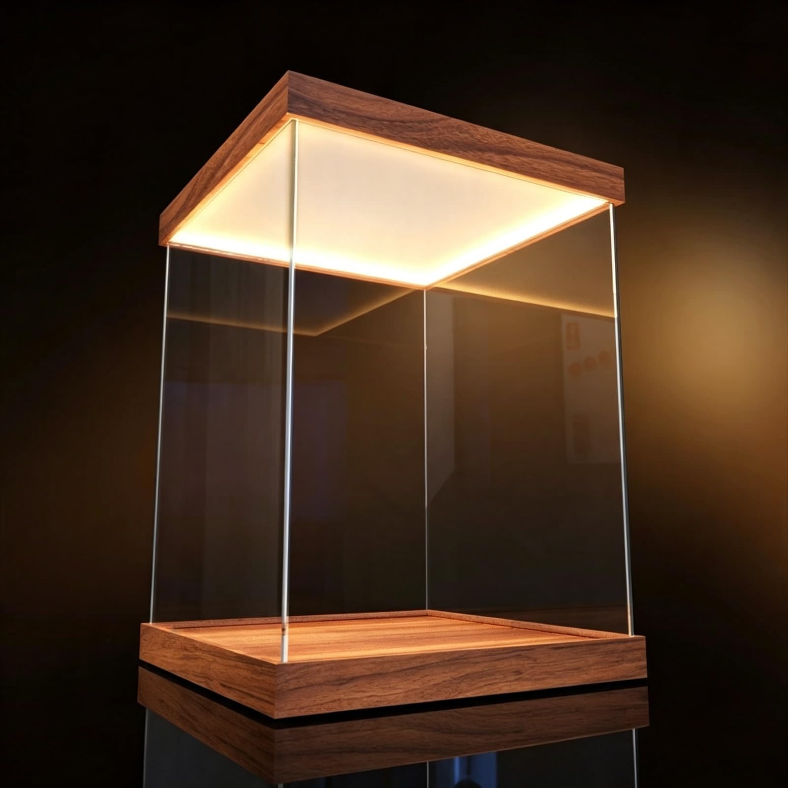 Vetrinetta Espositiva Vetrina in Acrilico per Action Figure da Collezione con Luce LED | Coperchio Antipolvere Rettangolare Trasparente di Alta Qualità, Scatola Portaoggetti In Acrilico con Base In Legno per Trofei