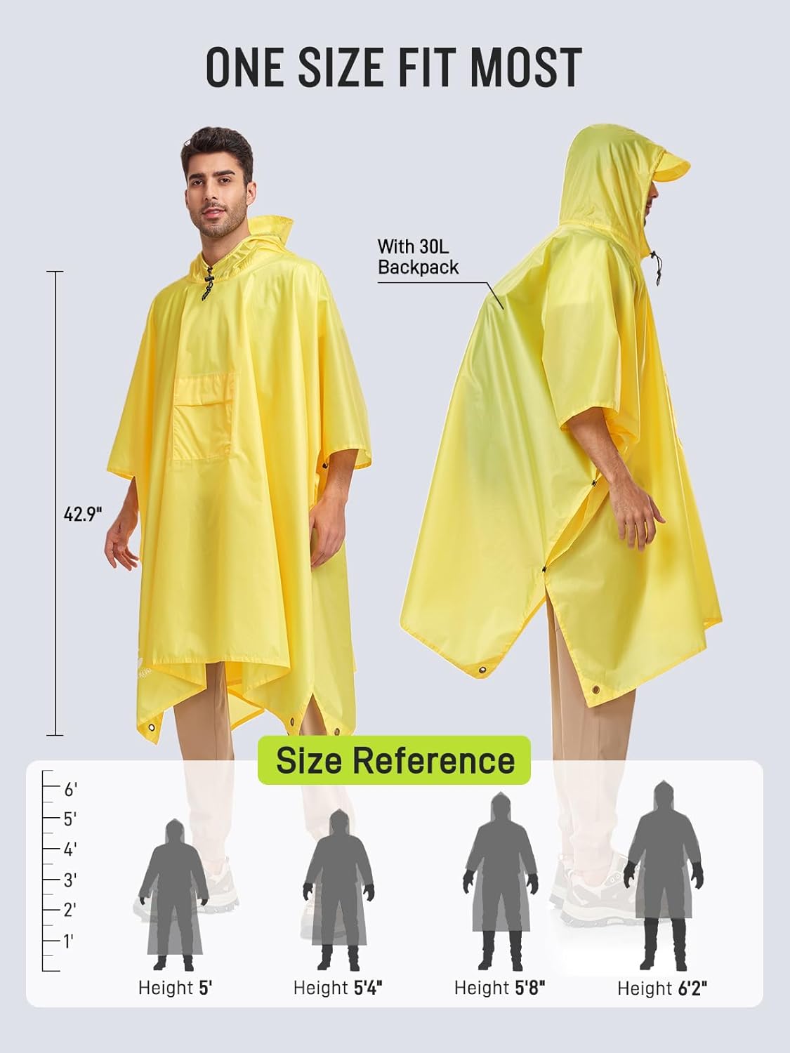 SaphiRose Extra Thick Hooded Rain Poncho Double Layer Waterproof Raincoat Jacket for Men Women Adults - Image 2