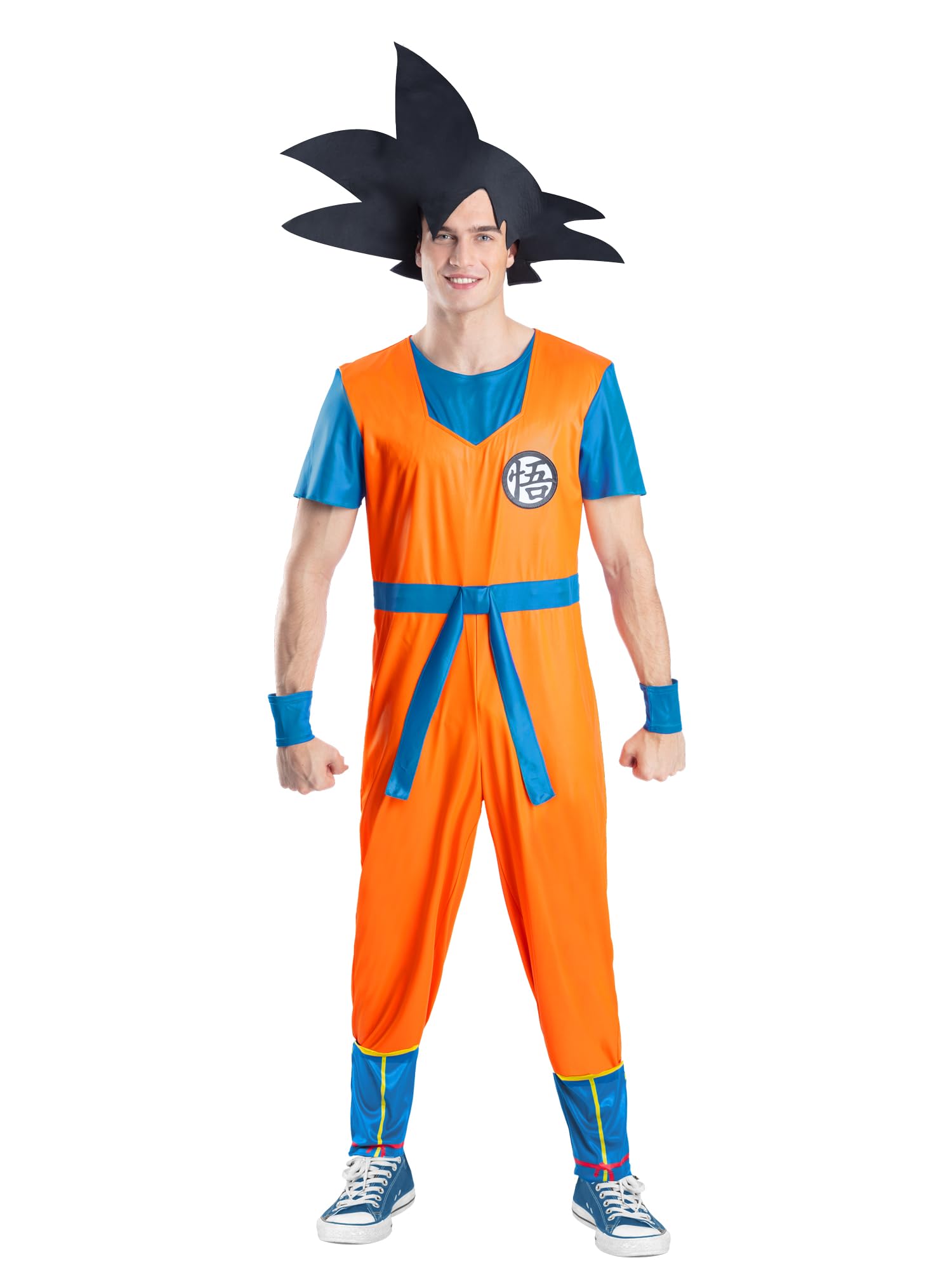 Smiffys Dragon Ball Z Goku Costume Adults, Official Licensed Anime Cosplay Outfit Orange Blue Jumpsuit, Wristbands