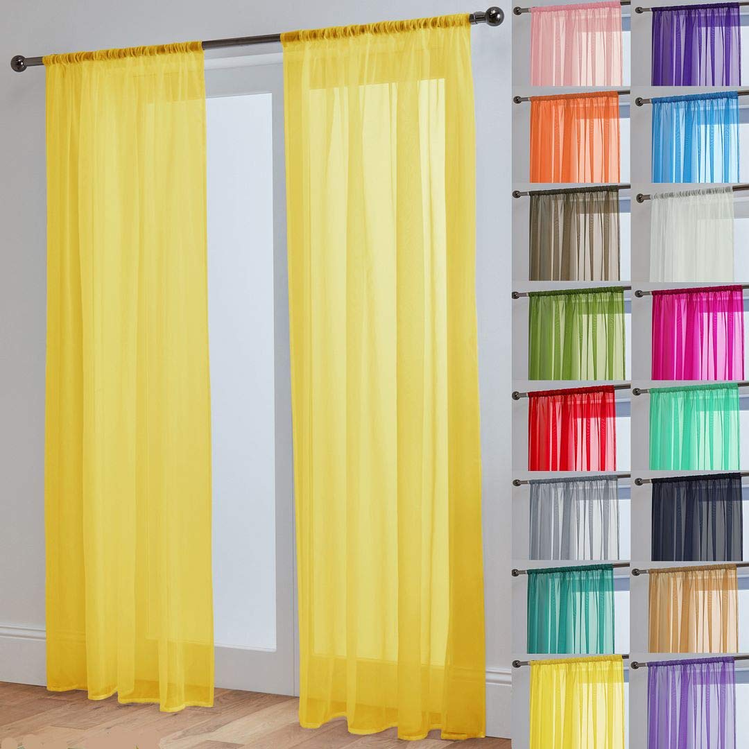 John Aird Lucy Voile Curtains - Rod Pocket Slot Top - Pair Net Curtains - 2 Panels (Yellow, W 58" x L 54") โ image 1