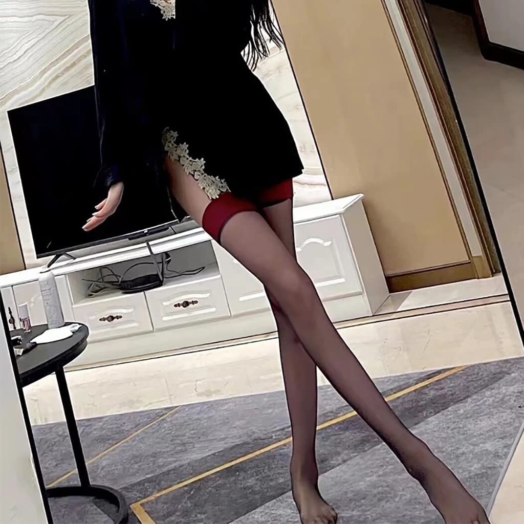 Medias Transparentes Sexy, Calcetines Largos de Fondo, Calcetines Altos Rojos para Mujeres de una Sola tamaño