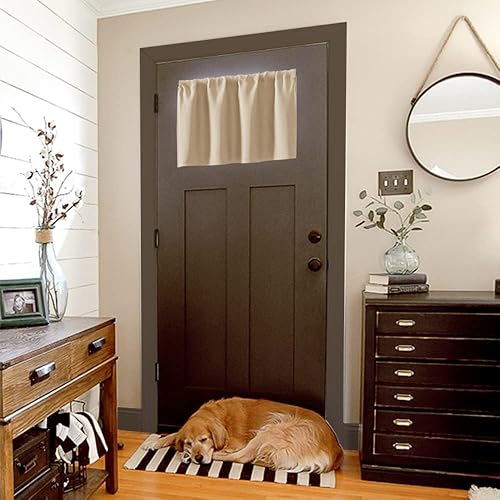 Miniatura 5 de XTMYI Cortinas pequeñas para ventana de sótano, cenefas opacas para oscurecer la habitación para sala de estar, juego de 2 unidades, beige natural