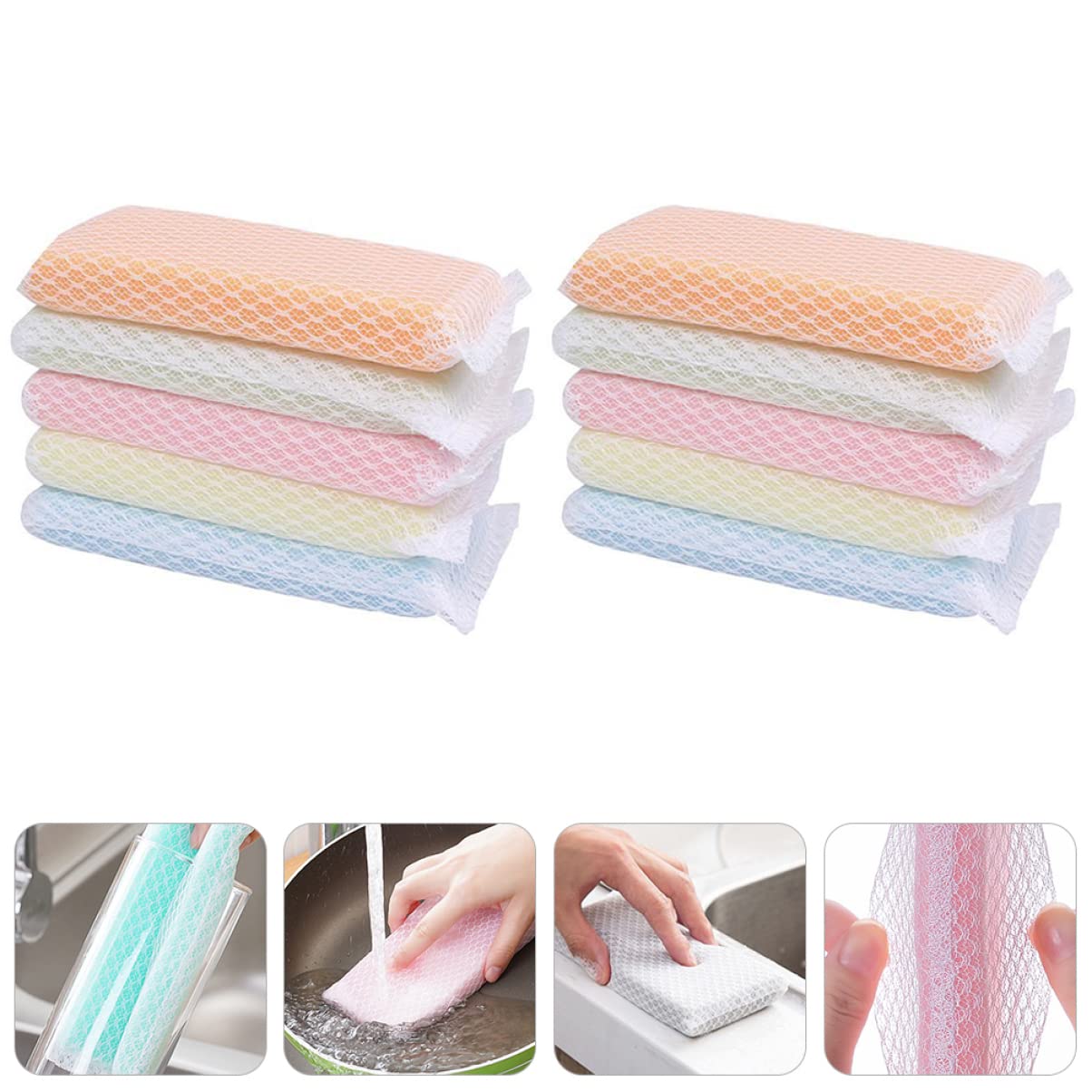 HOODANCOS Thick Kitchen Sponges 10 Pack Dish Washing Sponge Double Sided Scouring Rag Cleaning Pad Easy to Clean Random