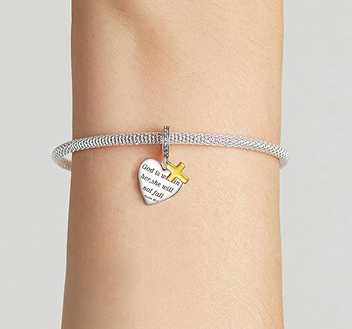 Miniatura 7 de Abalorio de corazón de amor apto para dijes, pulsera cristiana con versículo bíblico con cruz, oración, fe, joyería religiosa, regalos para mujeres