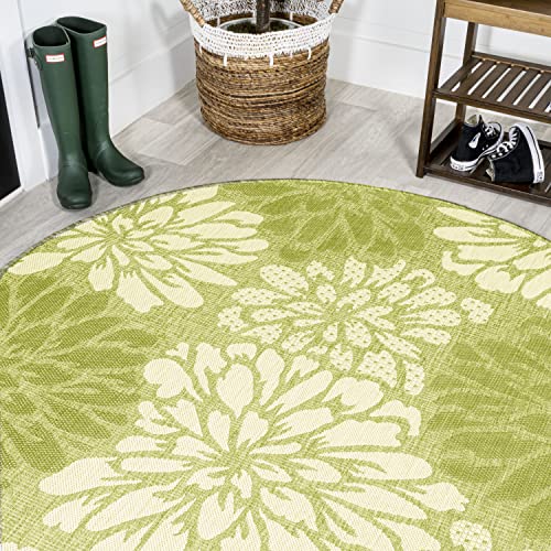 JONATHAN Y Floral Textured Weave Indoor Outdoor Round Area Rug 5 Ft Green/Cream, Zinnia Modern for Backyard, Patio, Porch, Easy-Cleaning, High Traffic, Pet-Friendly, Non-Shedding (SMB110H-5R)