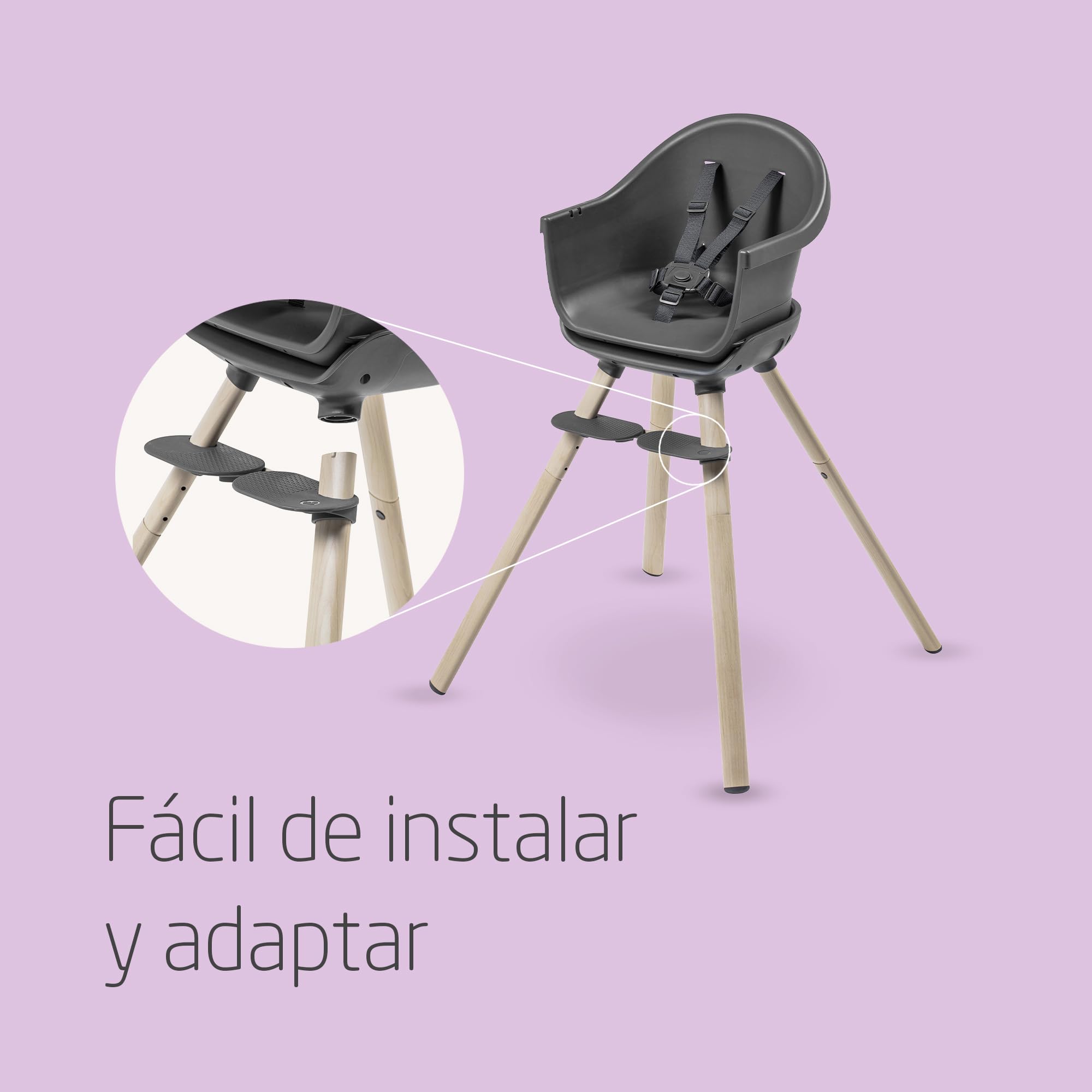 Maxi-Cosi Moa Trona Bebe Evolutiva 4 en 1, 6 Meses-7 Años, 0-25 Kg, Trona de Bébé Ligera y Ajustable, Transformable en Asiento Elevador, Taburete y Escritorio Con Asiento para Niños, Beyond Graphite
