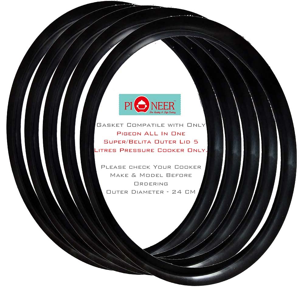 Pioneer Nitrile Rubber Gasket Compatible with Pigeon All in One Super/Belita Pressure Cooker (Outer Lid_5 Litres) - Pack of 5