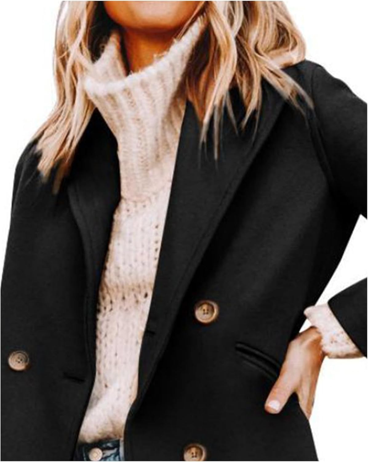 ECDAHICC Women's Winter Wool Blend Coat Notch Lapel Double-Breasted Mid Long Trench Coat Outwear - Image 2