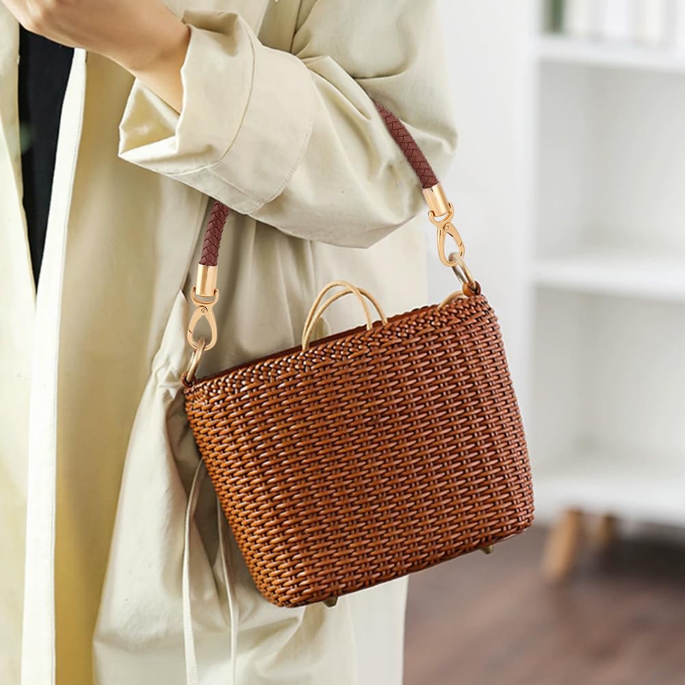 Manici Pelle PU Marroni Manici Borse In Pelle Intrecciata - 2 Pezzi, 30 Cm, Con Fibbia Dorata, Fai Da Te Accessori Borse Fai Da Te