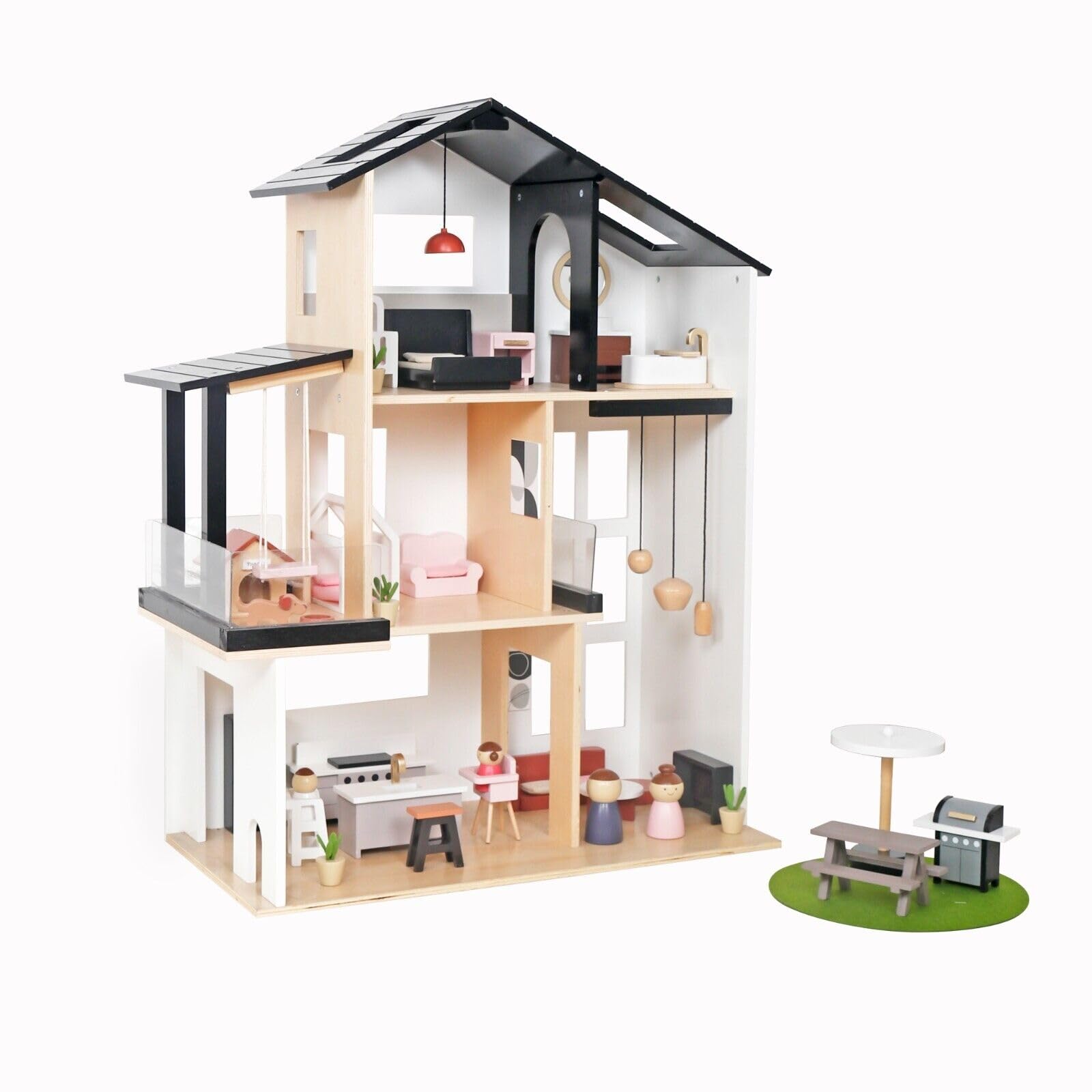 Large Wooden Play Doll House With Accessories & Furniture Role Play Doll House 4 Designs Christmas, Birthday Girls Gift (Design 6)