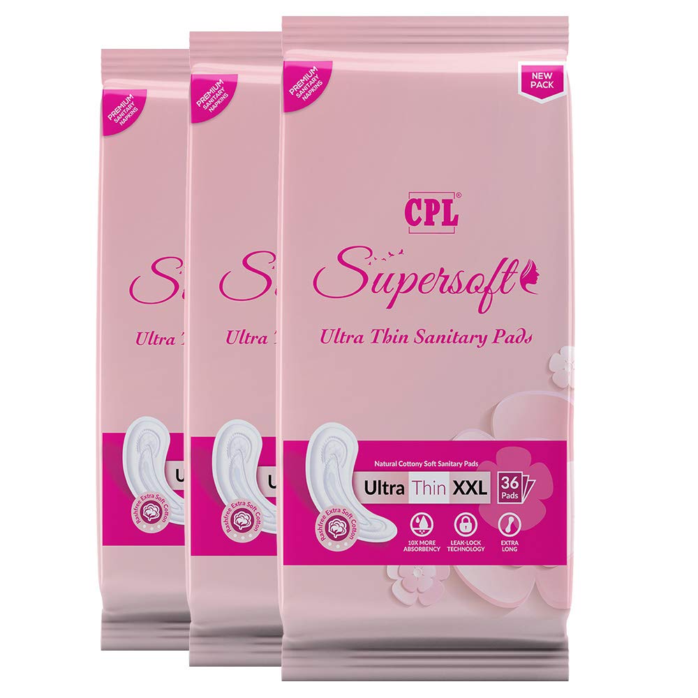 CPLSUPERSOFT 100% Pure Cotton Ultra-Thin Rash Free Natural Sanitary Pads - 36 Pads (COMBO OF 3) || All Natural, Vegan & Paraben Free || Designed for Normal-Sensitive Skin(COMBO OF 3) (B076XWC896) Amazon Price History, Amazon Price Tracker