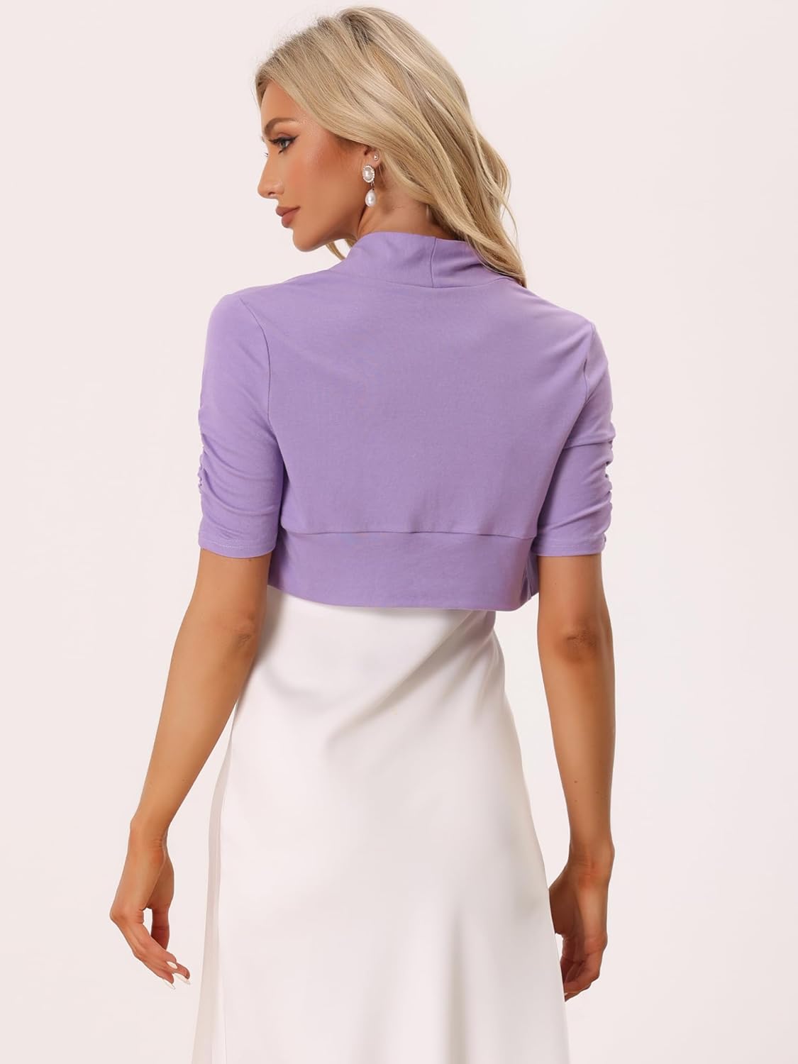 Allegra K Short Sleeve Shrugs for Women's Ruched Sleeve Open Front Cropped Bolero Cardigan - Image 3