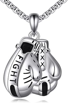 Boxing Necklace Sterling Silver Never Give Up Necklace Boxing Glove Pendant Jewelry Gifts for Men
