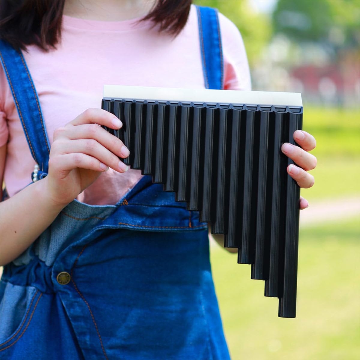 Veemoon Flûte de Pan Professionnelle Noire en Abs, 16 Tubes, Instrument Musical pour Garçon et Filles Débutants, Portable et Bien Polie, pour L'éducation Musicale