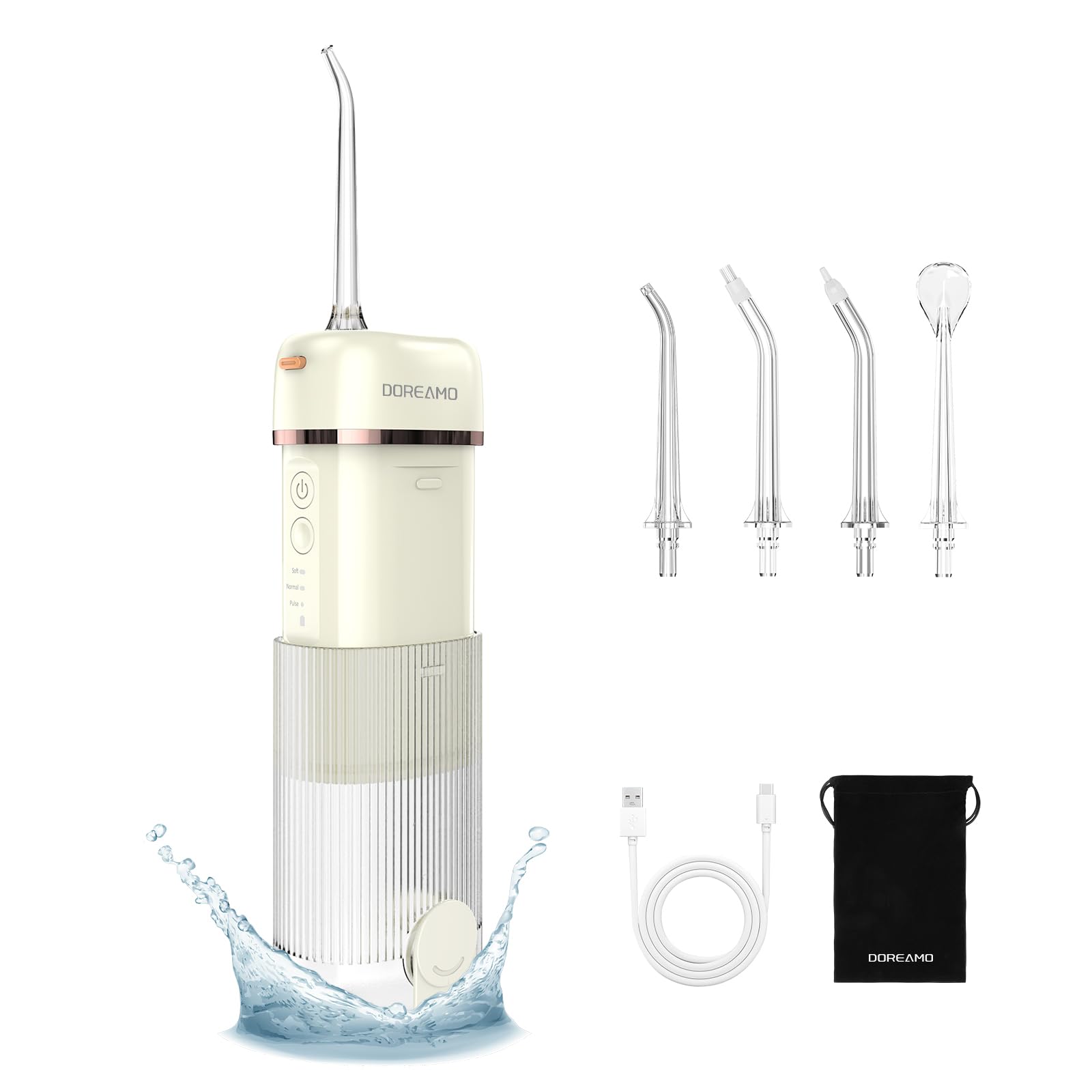 DOREAMO Water Flosser for Teeth - Cordless Mini Portable Oral Irrigator with Telescopic Water Tank - Rechargeable 3 Modes & IPX7 Waterproof Dental Water Flosser for Teeth, Gums, Braces Care and Travel