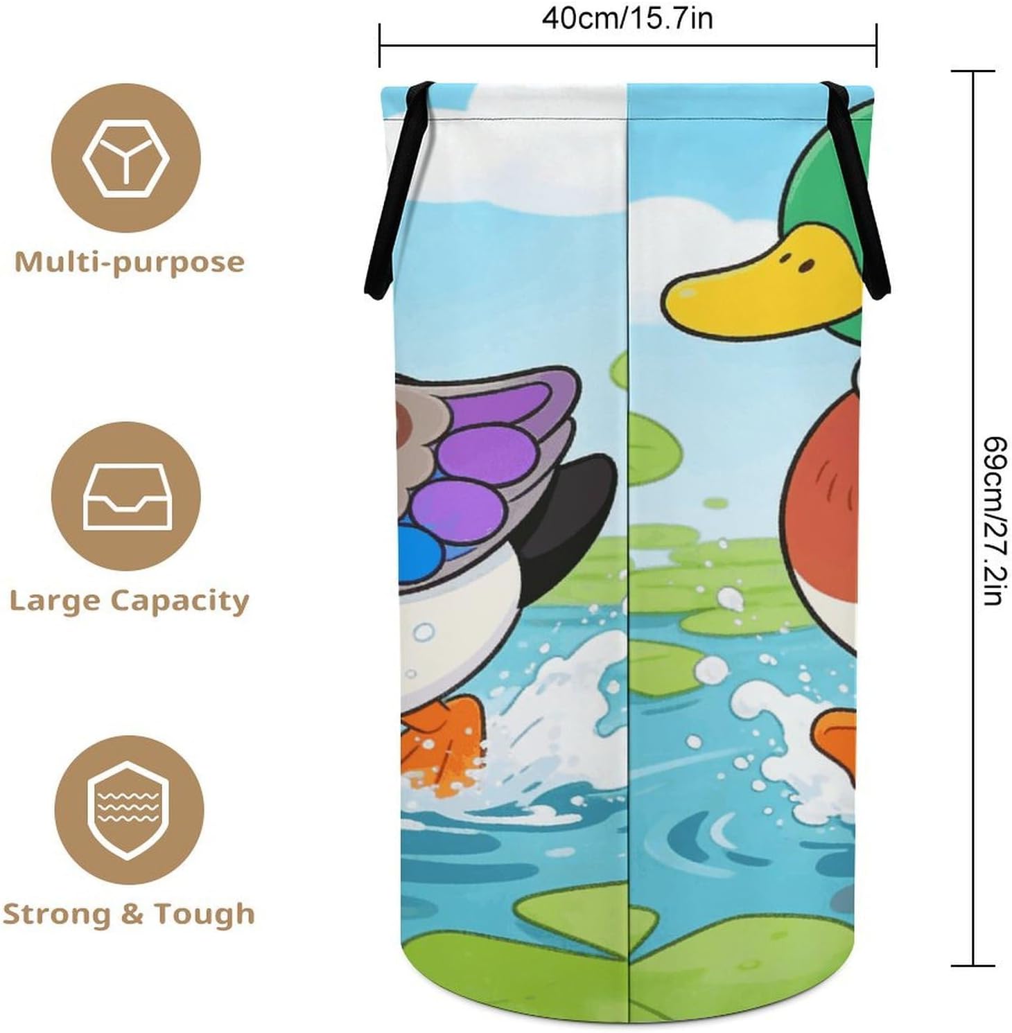Swan-necked Duck Laundry Hamper with Handles Waterproof Collapsible Laundry Basket Large Lightweight Round Dirty Clothes Hamper for Home Dorm Bathroom Decor