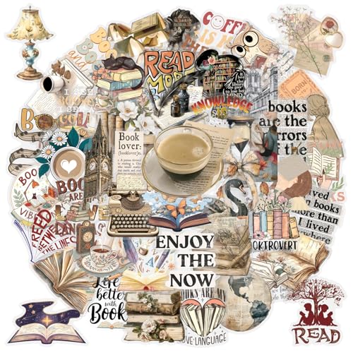 Image of 50 PCS Retro Reading Stickers for Scrapbooking Journaling Junk Journal Scrapbook Supplies - Waterproof Transparent PET Aesthetic Decals for Resin Crafts Decorative Art Crafts (Retro-1)