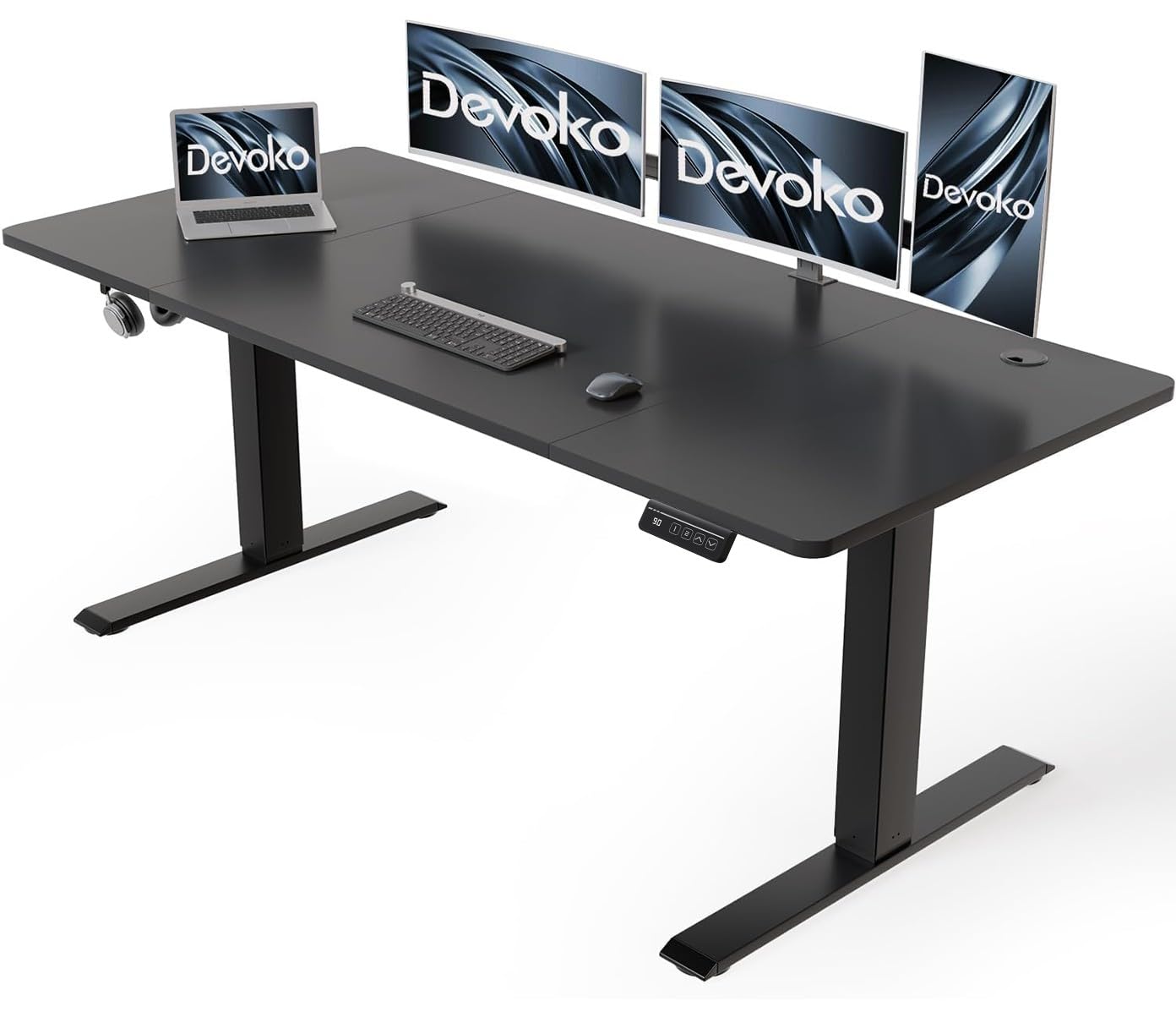 Devoko Höhenverstellbarer Schreibtisch mit Kabelwanne, Elektrisch Höhenverstellbarer Stabiler Stehpult, Computertisch 2-Funktions-Memory, Ergonomischer Steh-Sitz Tisch