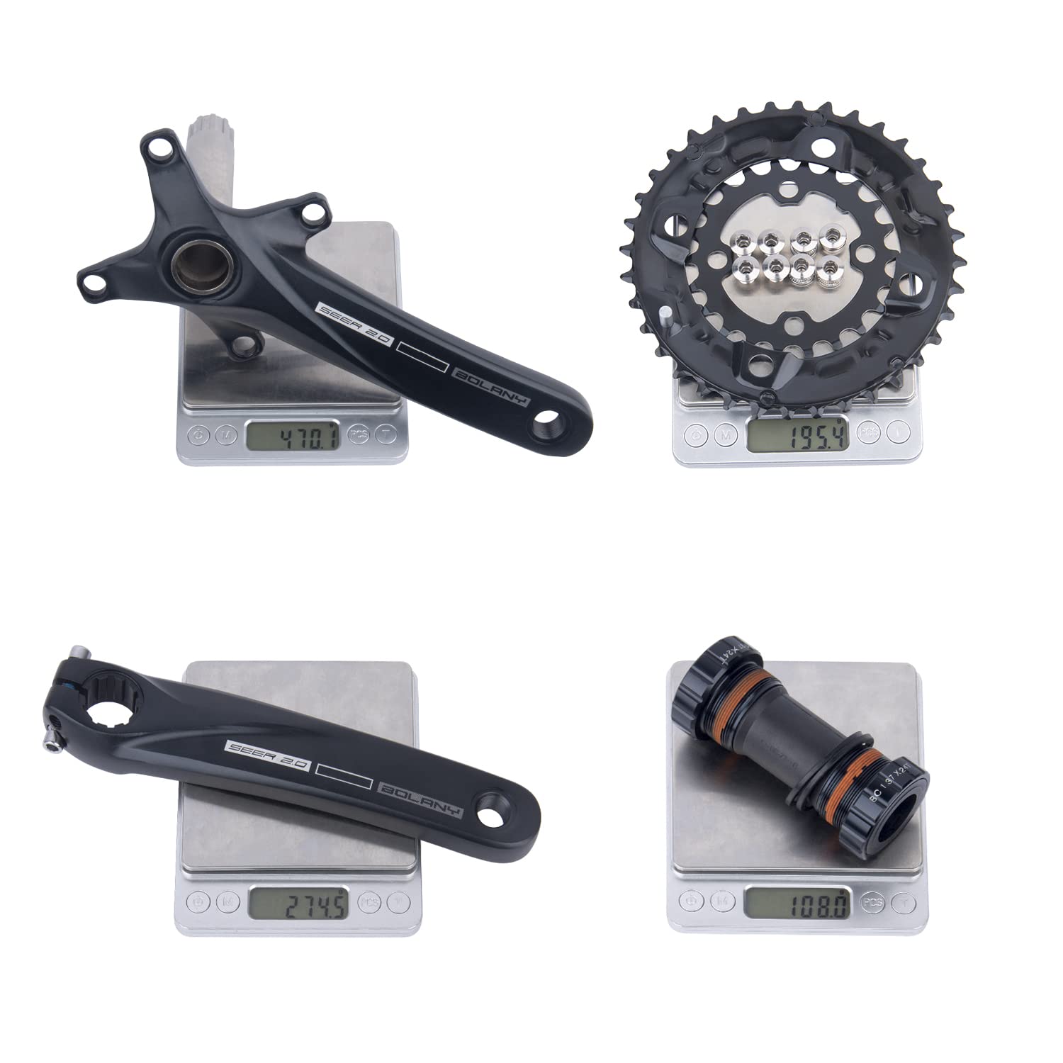 BOLANY Fahrrad Kurbelgarnitur 170mm kurbel 104BCD Hollowtech-Kurbelgarnitur 2 Fach Einzelspeed-Rundkettenblatt 22/36T 24/38T MTB Kurbelsatz mit Tretlager
