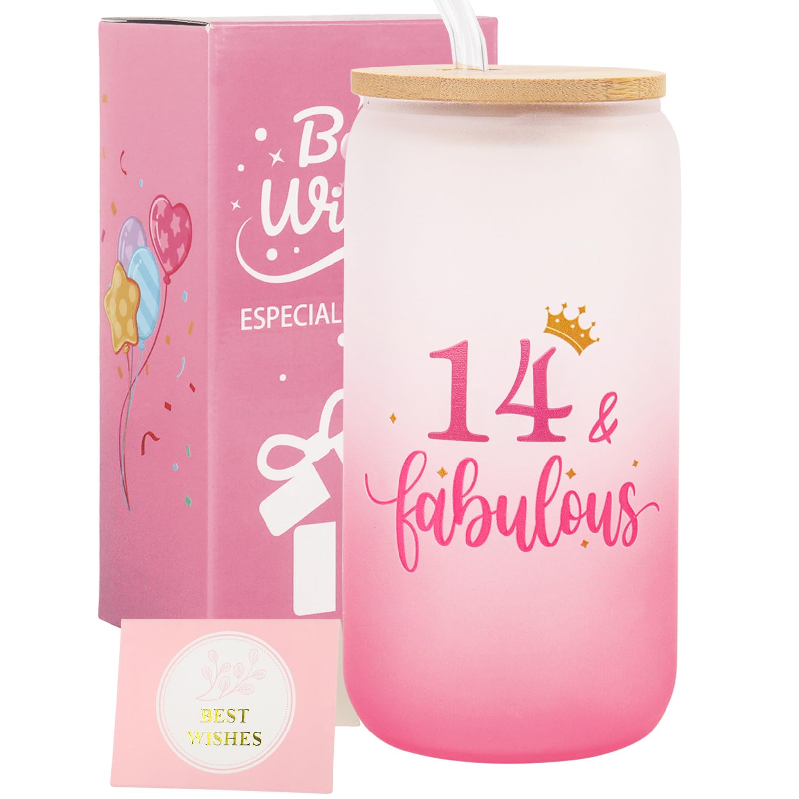 Nwvuop 14th Birthdays Gift for Girls 14 Year Old Girls Birthday Gifts Birthday Glass Cup 16oz.