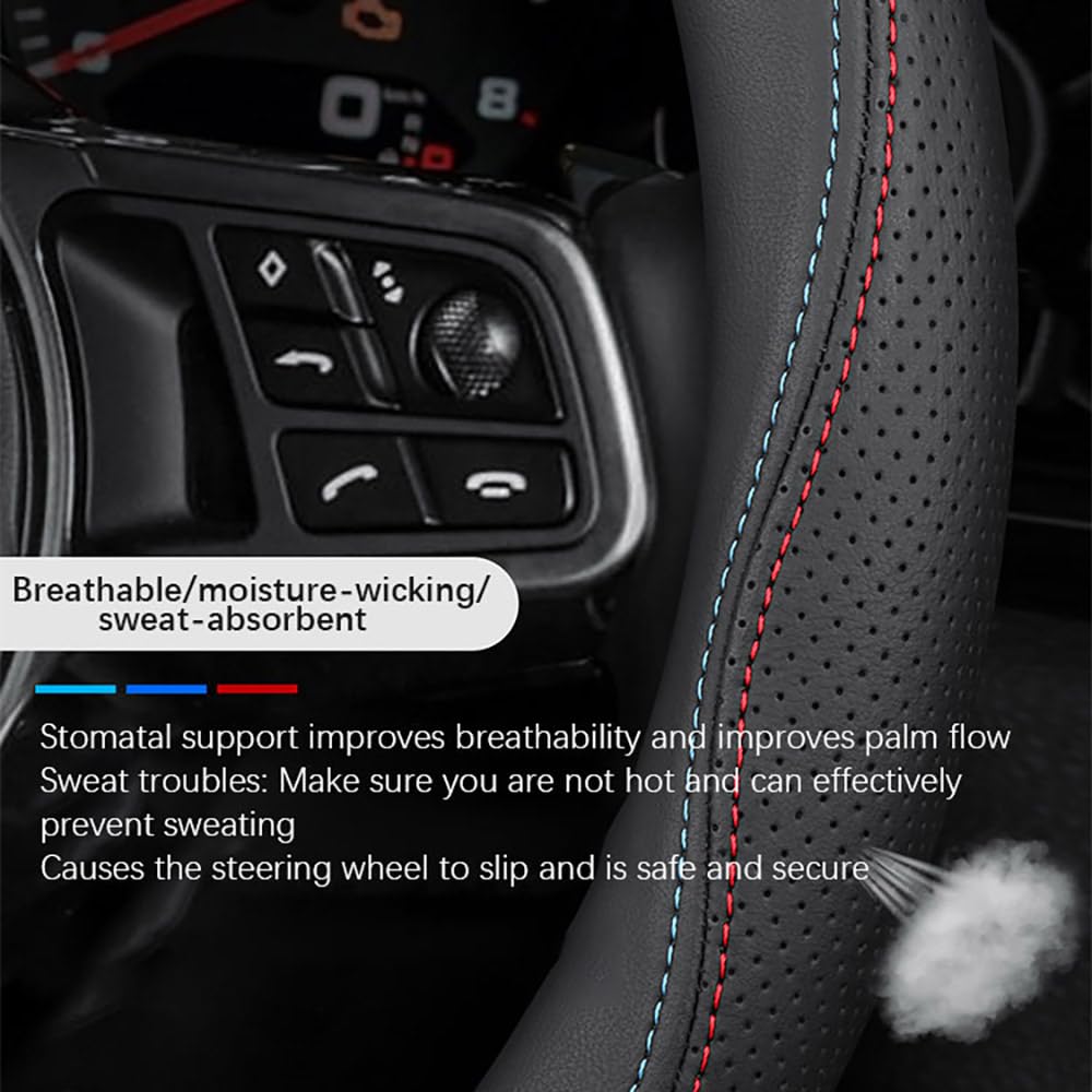 Couvre Volant Voiture pour Volvo XC60 2010-2024, Tout Compris Housse Volant Protège en Cuir PU Antidérapant Respirant Intérieur Accessoires,F/Red