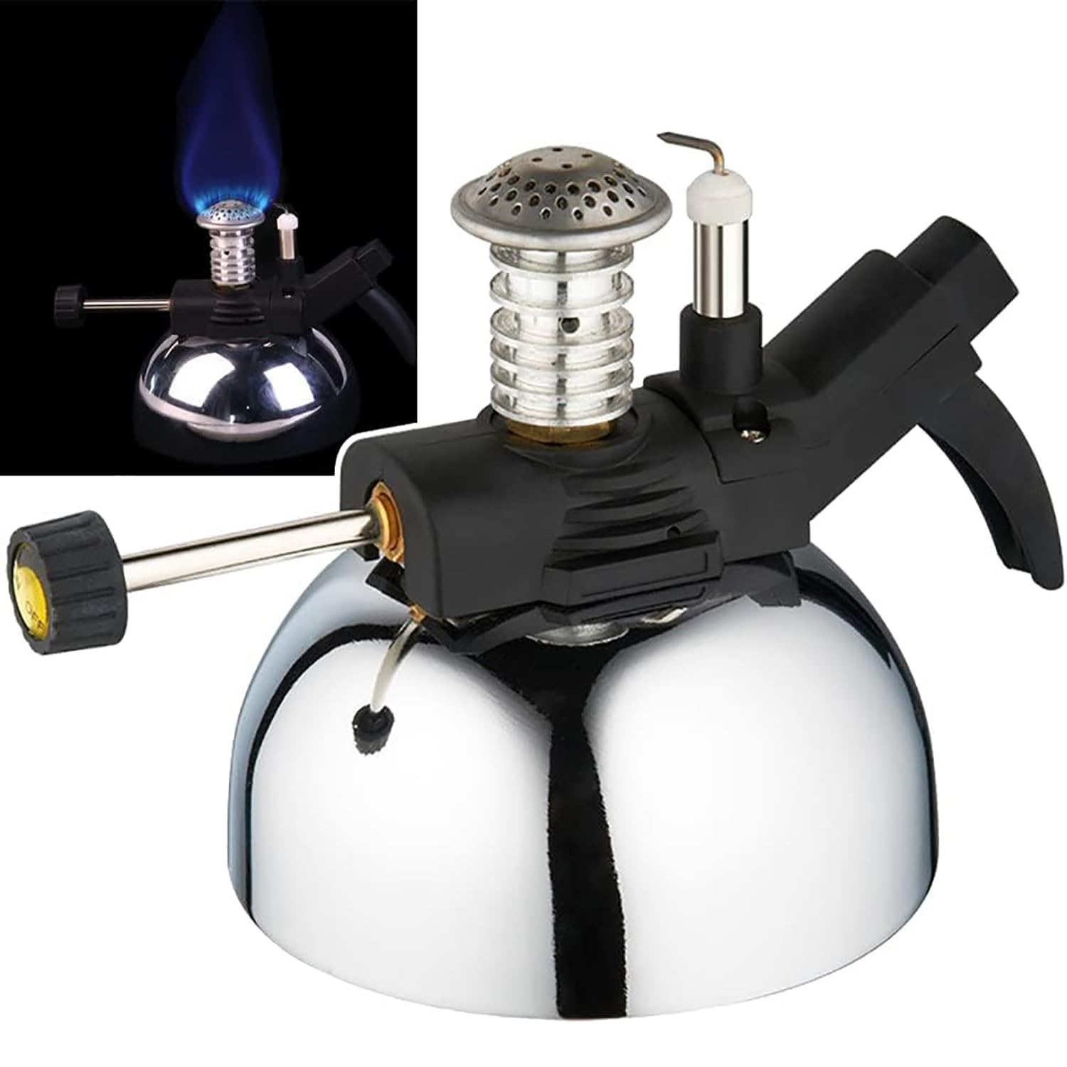 Bruciatore Portatile a Butano, Bruciatore Bunsen Da Laboratorio Con Staffa In Alluminio, Capacità 36,5 G E Temperatura Massima 1300 °C, Intensità Della Fiamma Regolabile, Per Riscaldamento E Cottura