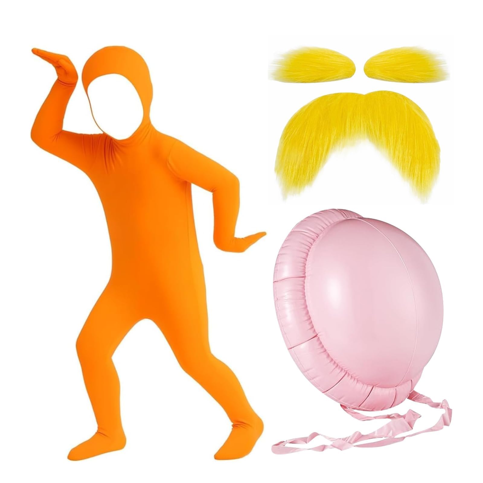 Kids Orange Jumpsuit Halloween Costumes with Mustache Eyebrows Body Suit Open Face Full Bodysuit Spandex Zentai Funny Costume Party Outfit with Open Face Hole Stretchy Back Zipper (Orange, 3-4 Years)