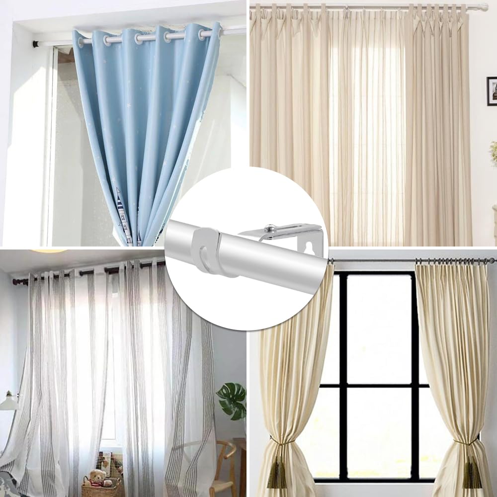 Staffe per aste per tende da soffitto, 25 mm, in metallo resistente, colore argento, per armadio, per tende da finestra, doccia, confezione da 4