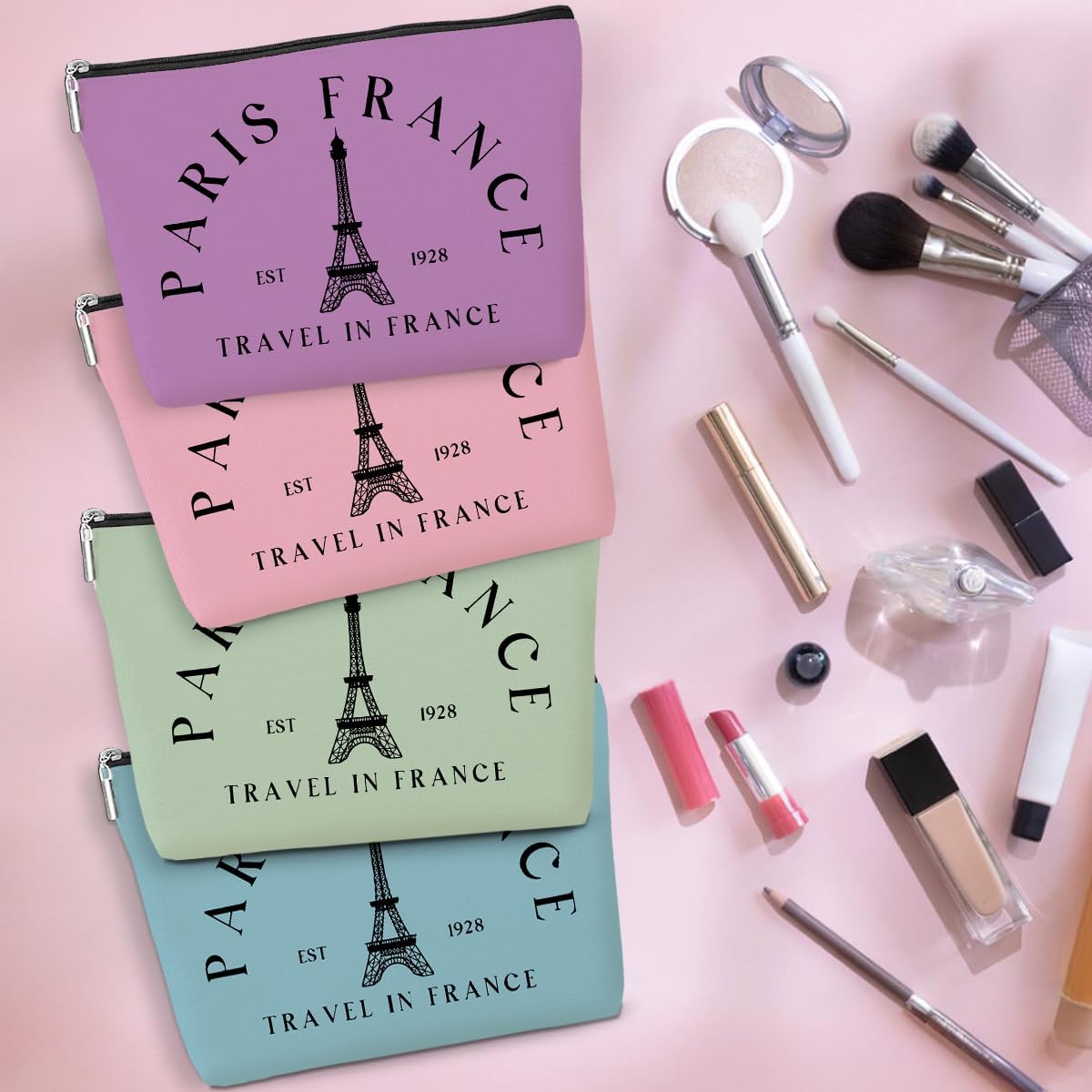 4 Pack Parisian Makeup Bag Paris Gifts for Paris Lover Travel in France Cosmetic Bag France City Toiletry Bag French Souvenirs for Women Friend Mom Sister Girls Trip Gifts Favors Christmas Birthday - Image 4