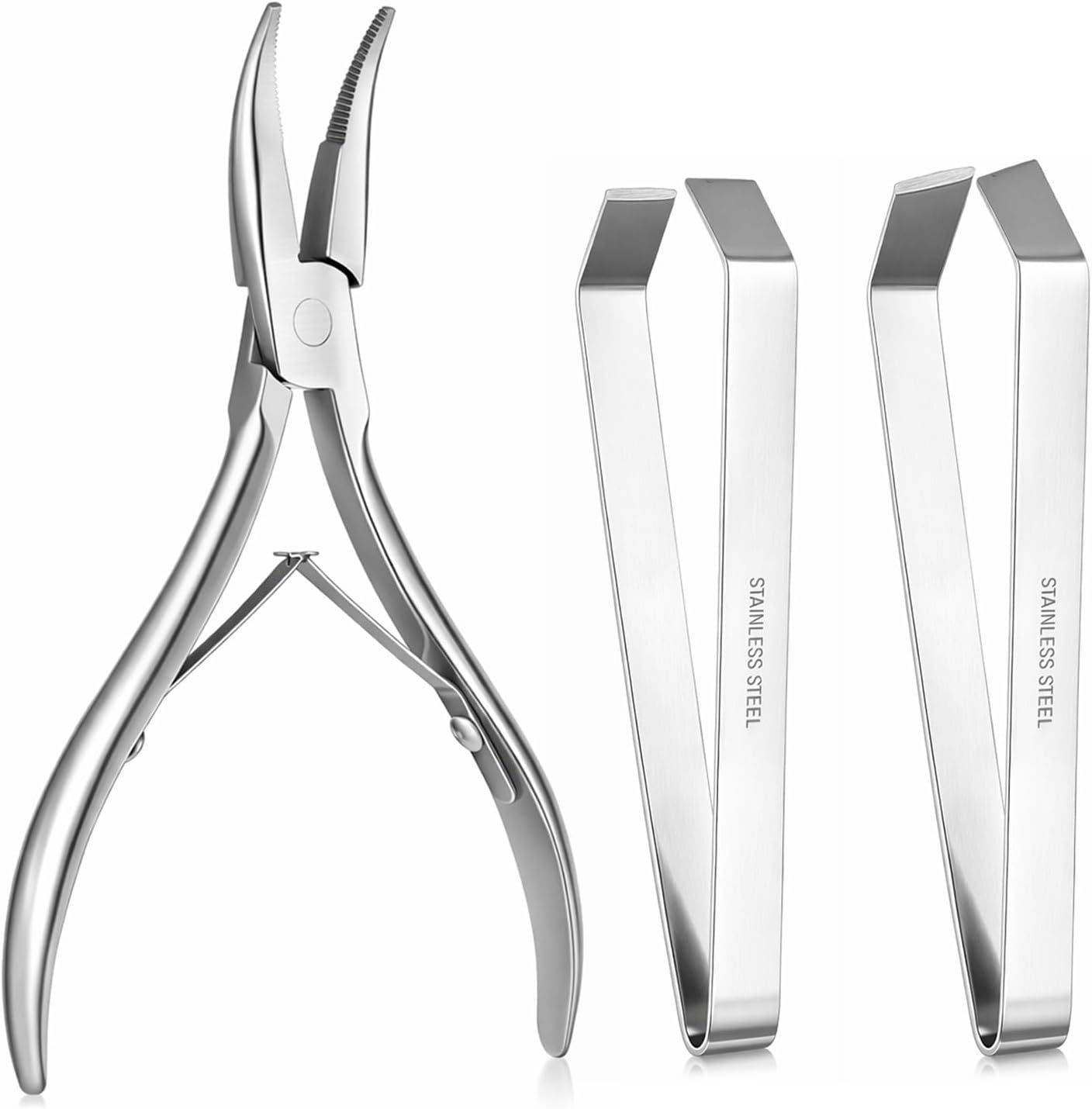 2 Pcs Fish Bone Tweezers Flat and Slant 1 Pcs Fish Bone Plier, Stainless Steel Bones Remover Tool for Salmon, Trout, Pig Bristles