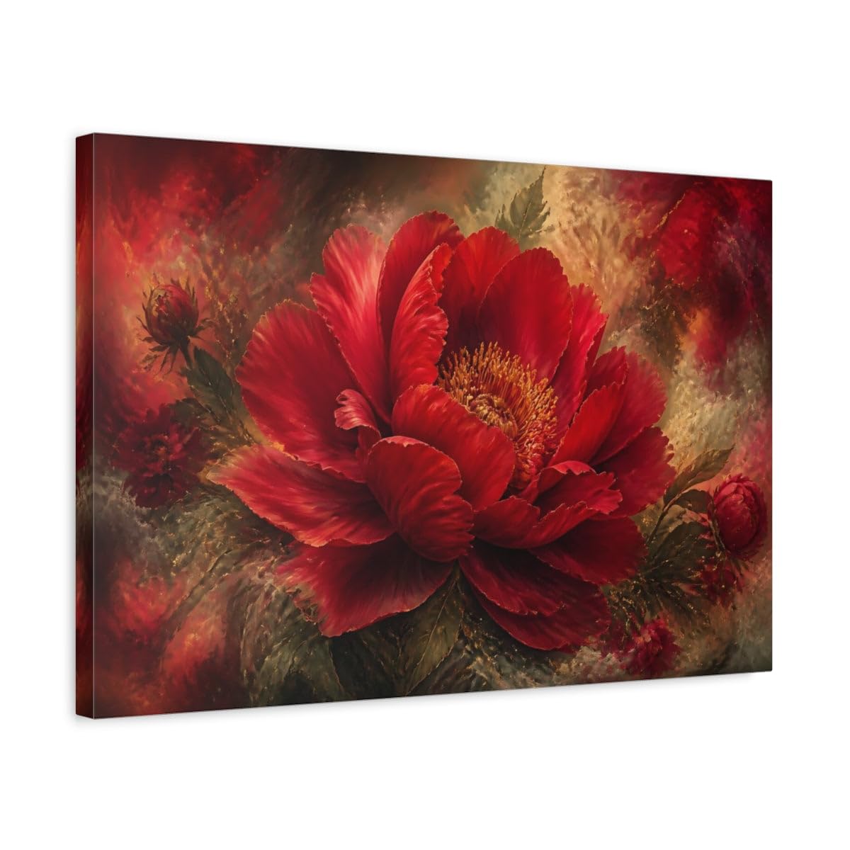 Ruby Peony Flower Canvas Print – Living Room, Above Console Table 24×16 inch (60×40 cm) - Horizontal / 1.25 inch (3 cm)