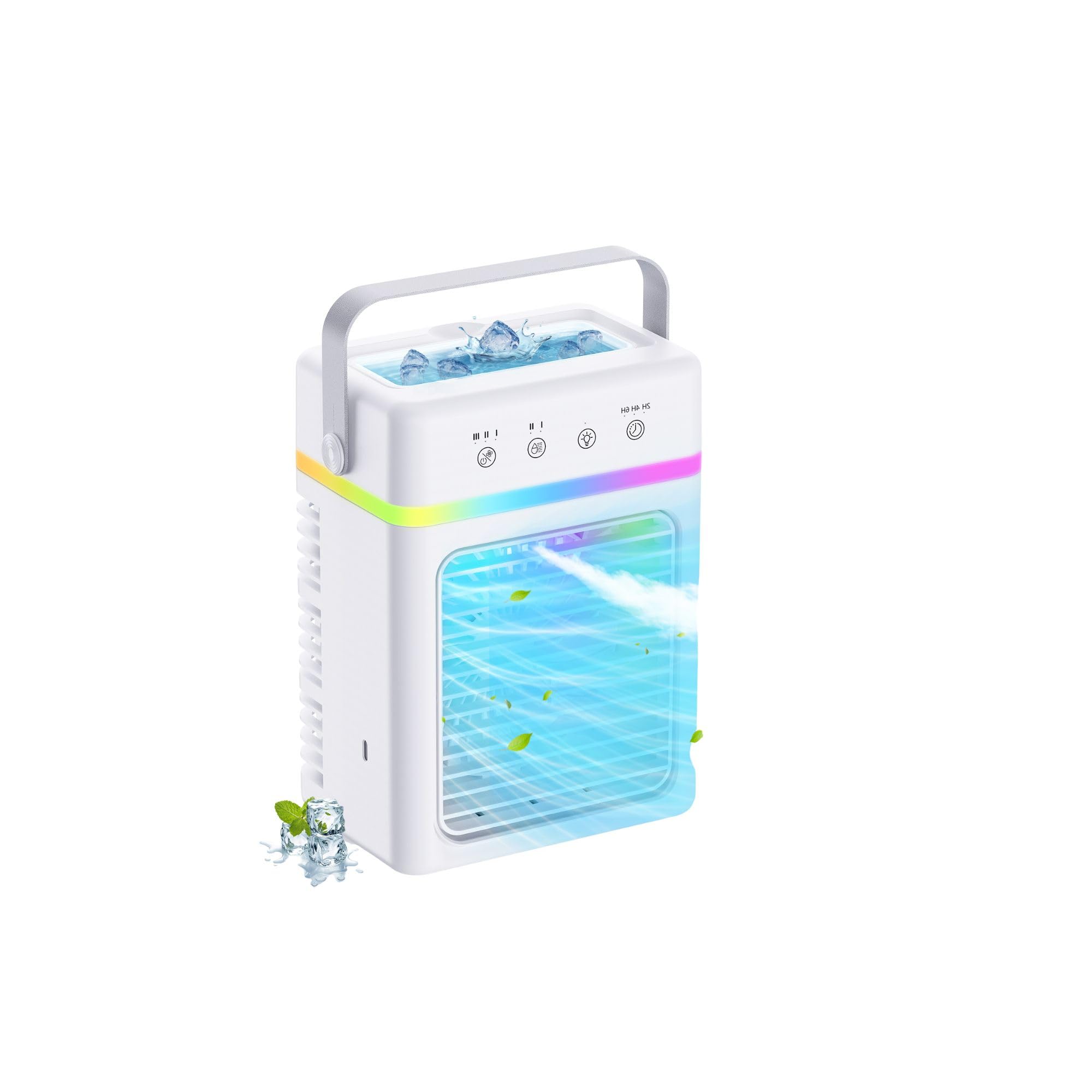 Curvaop White Portable Air Conditioner With 900Ml, Portable Air Cooler Quiet With Led Touch Control, 3 Speeds & 2 Mode & 4Μm Mist, 7 Led Lights, Timer 6H, Usb-C Powered, Mini Air Conditioning Camping, Bedroom