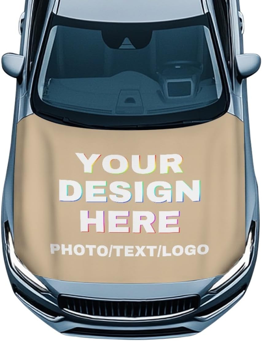 Personalized Car Hood Cover Protector, Design with Your Photo Text Logo, Waterproof, Suitable for Most Cars, 39 x 59 Inch, 1 PC America Flag Background