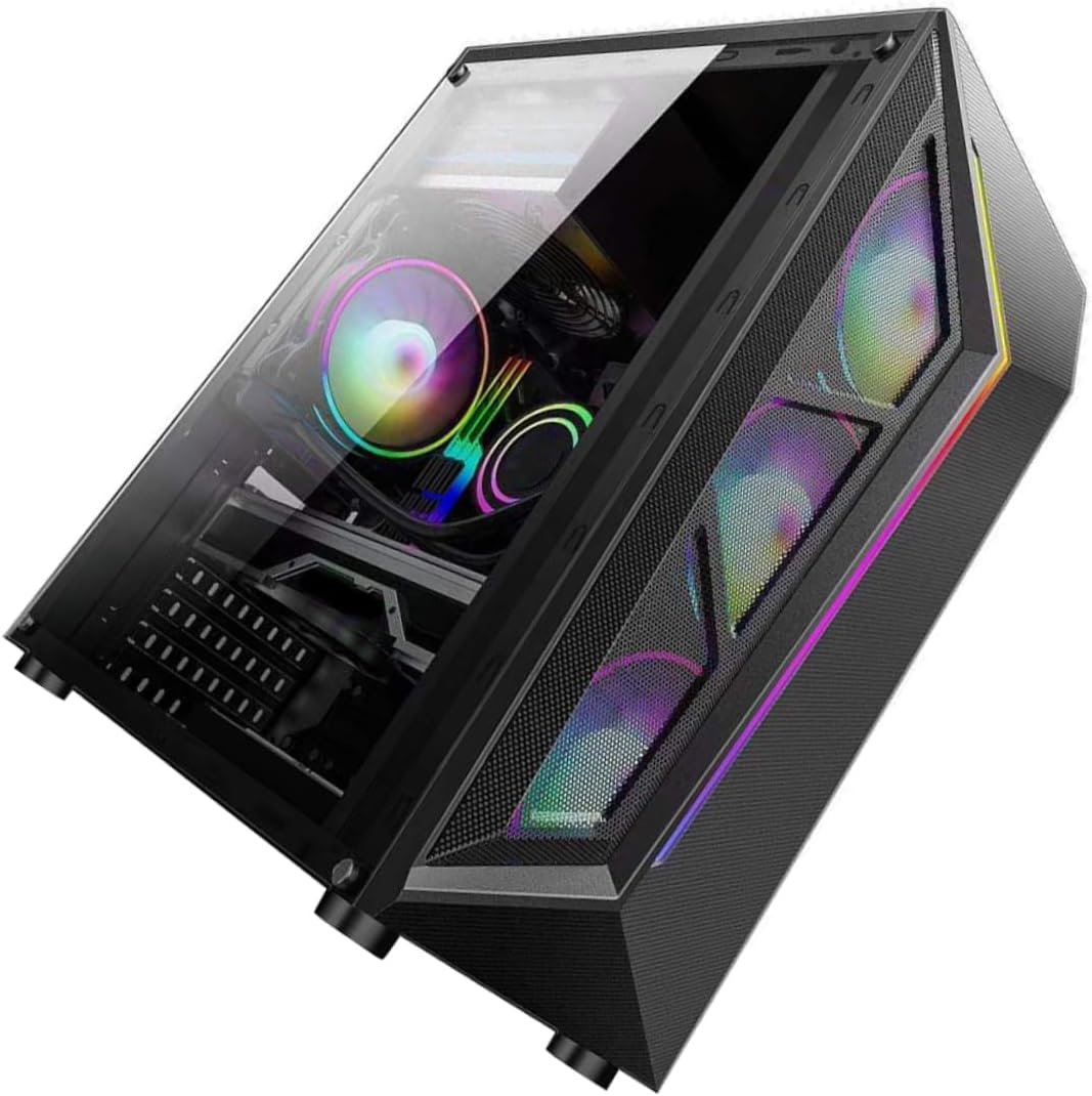 ATX Computer Case with RGB Lighting Side Panel Black