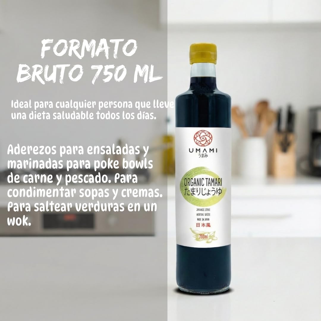 Umami Salsa de Soja Tamari Ecológica 750ml Sin Gluten Fermentación Artesanal Kioke Japón