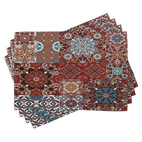 Ambesonne Victorian Place Mats Set of 4 Classic Victorian Floral Motives and Mandala Pattern Washable Fabric Placemats for Dining Room Kitchen Table Decor Multicolor