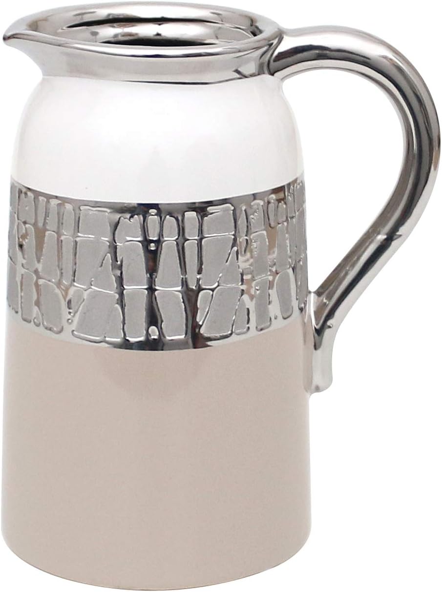 Elegant Modern Decorative Designer Ceramic vase/jug in Cappuccino/Silver/White. Dimensions (L x W x H): 16.5 x 12.5 x 20.5 cm.