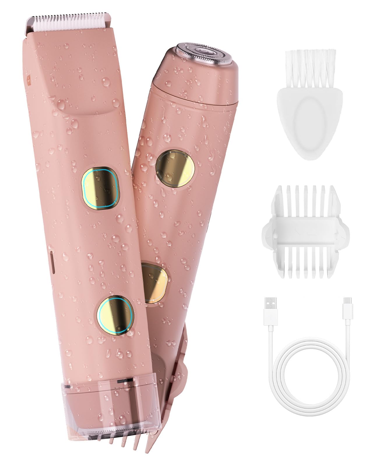 Recortadora de bikini 2 en 1 para mujer, afeitadora eléctrica impermeable IPX7, recortadora de vello corporal y maquinilla de afeitar eléctrica para cara, labios, zona púbica, piernas, rosa
