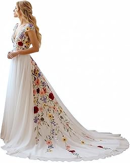 Women's Boho Chic Wedding Dresses for Bride Long Chiffon Outdoor Colorfu...