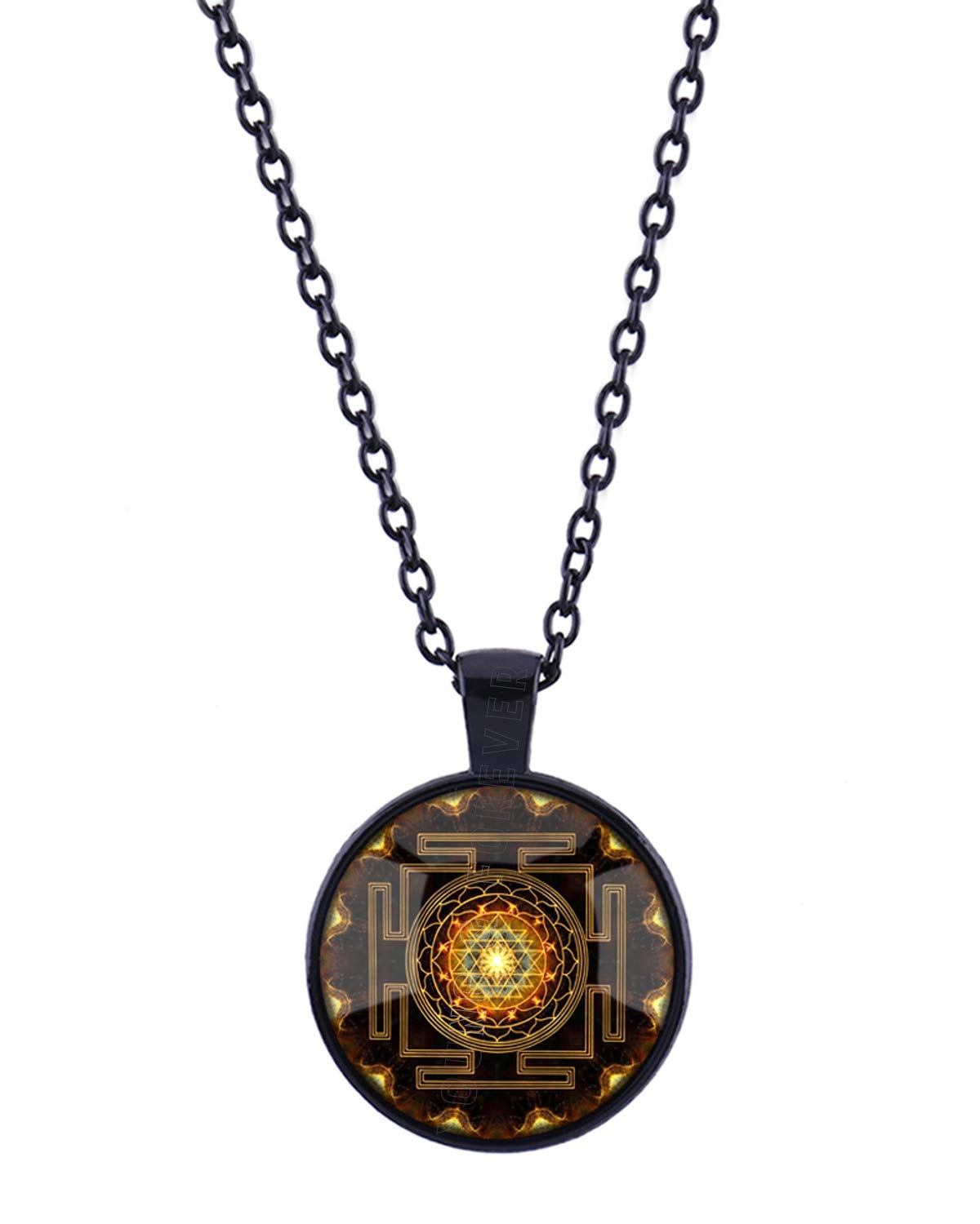 Gift Men's and Women's Princess Length Vintage Gold Casual D'vine Spiritual Sri Yantra Mandala Glass Dome Pendant Necklace-image-1