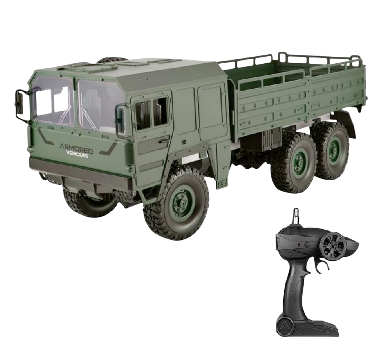 RTR RC LKW Militär Army Truck Komplett Off Road Lastwagen 1:16 Q64 6WD 2,4G Fernbedienung Modell Simulation Transporter Grün Geschenke für Jungen und Männer