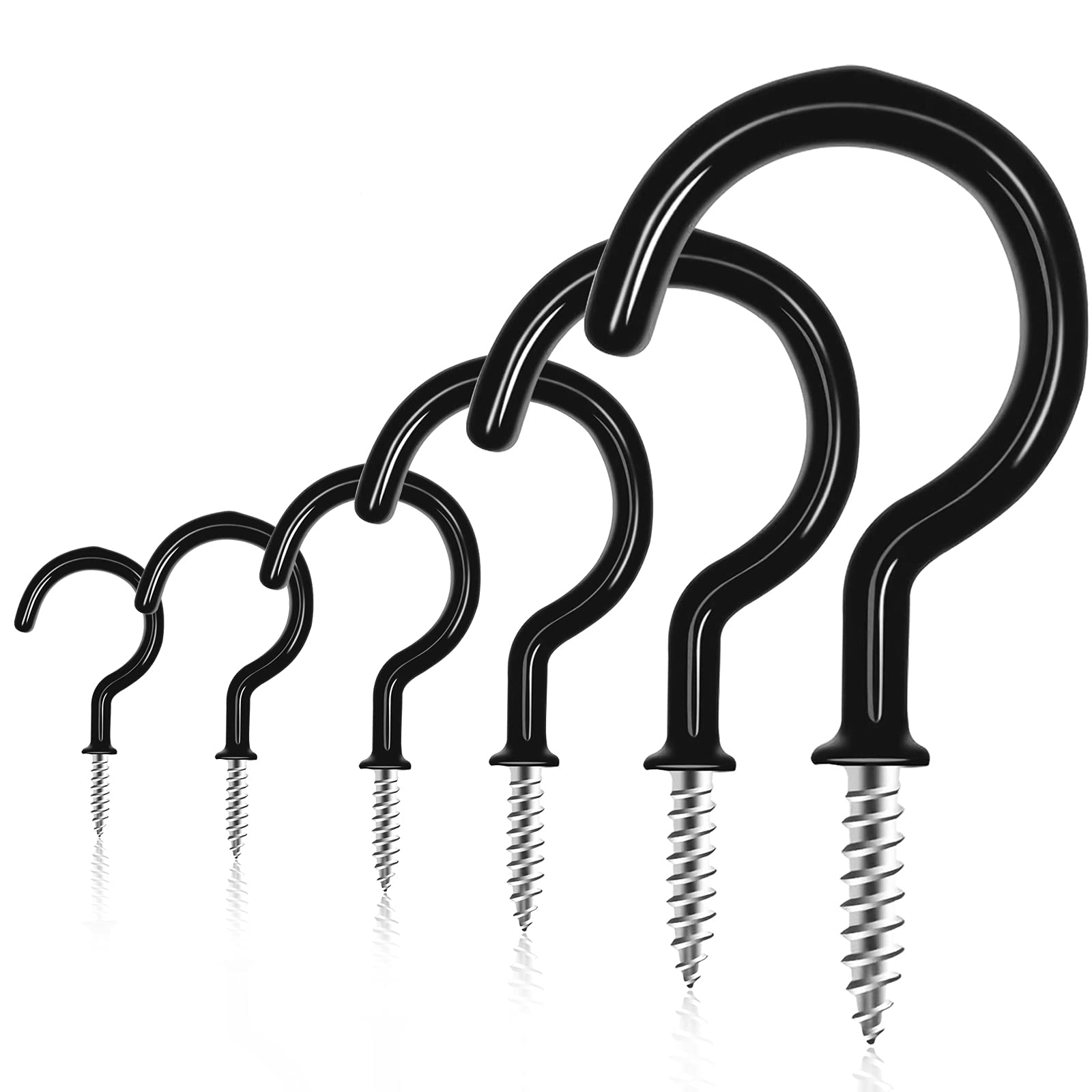 DRT DERUITAI 100 PCS Screw in Cup Hooks,6 Size Vinyl Coated Screw Hooks,Multipurpose Ceiling Hook Wind Chimes Kitchen Cup Hook for Hanging Indoor &