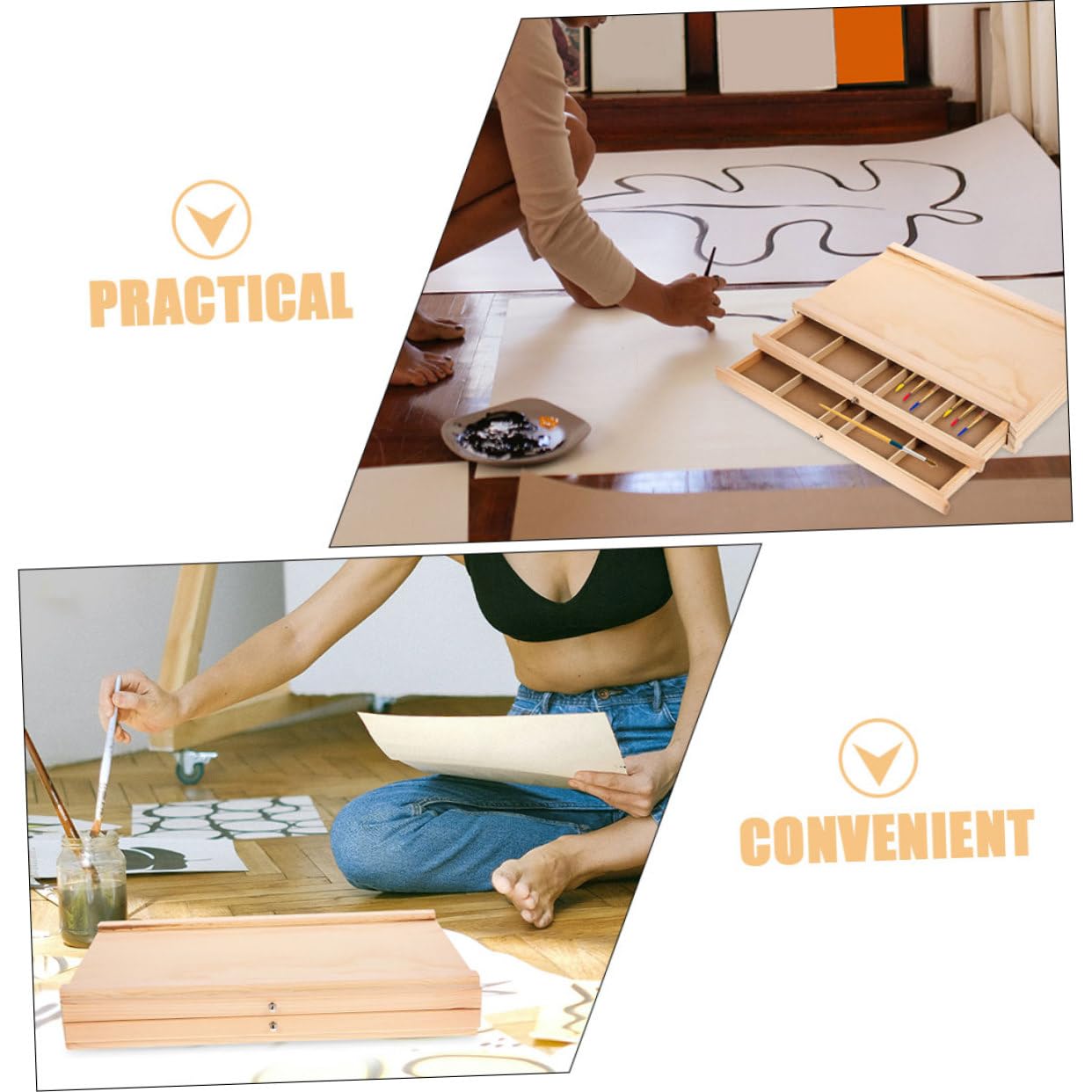 Tofficu Boîte de Rangement pour Matériel Art Pratiques Bois Organisateur pour Artistes et Étudiants