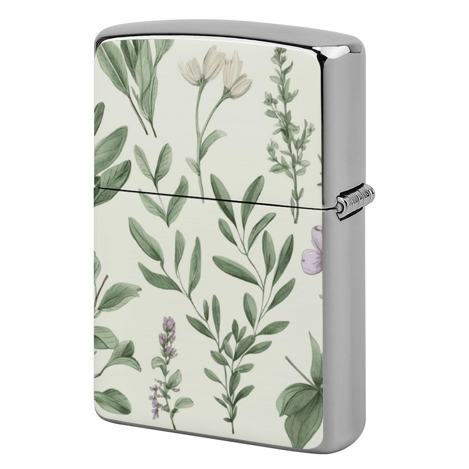 Green Flower Herb Sage Leaves Lighter Case for Men, Personalized Lighter Cover for Valentine's Day Gifts, Flip-Top Lighters Shell for Outdoor, Portable Lighters Protective Sleeve