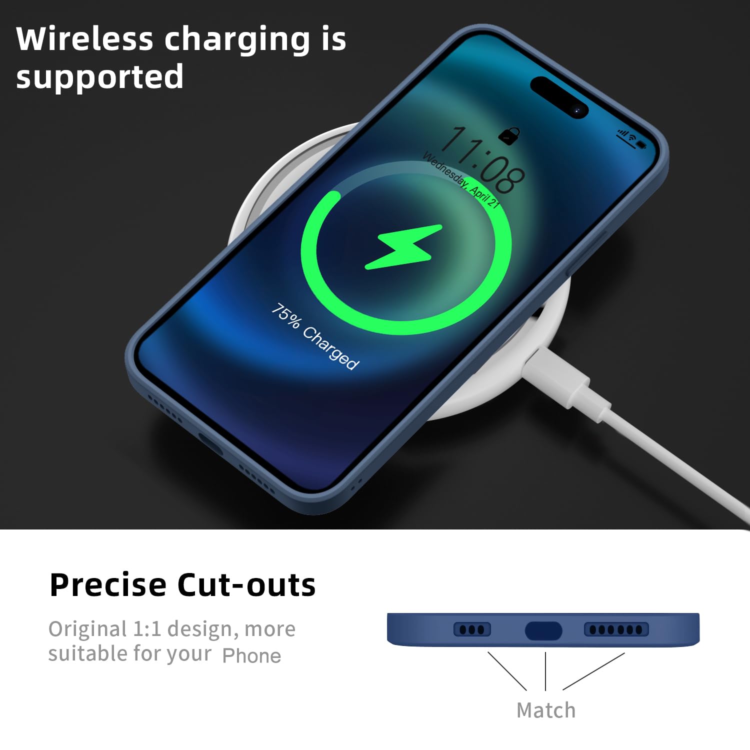 ORDA Custodia In Silcone Per IPhone 15 Pro (6,1") - Ultra Sottile, Morbida, Con Protezione Per Fotocamera, Supporto Ricarica Wireless E Cordino - Colore Verde Menta - 5
