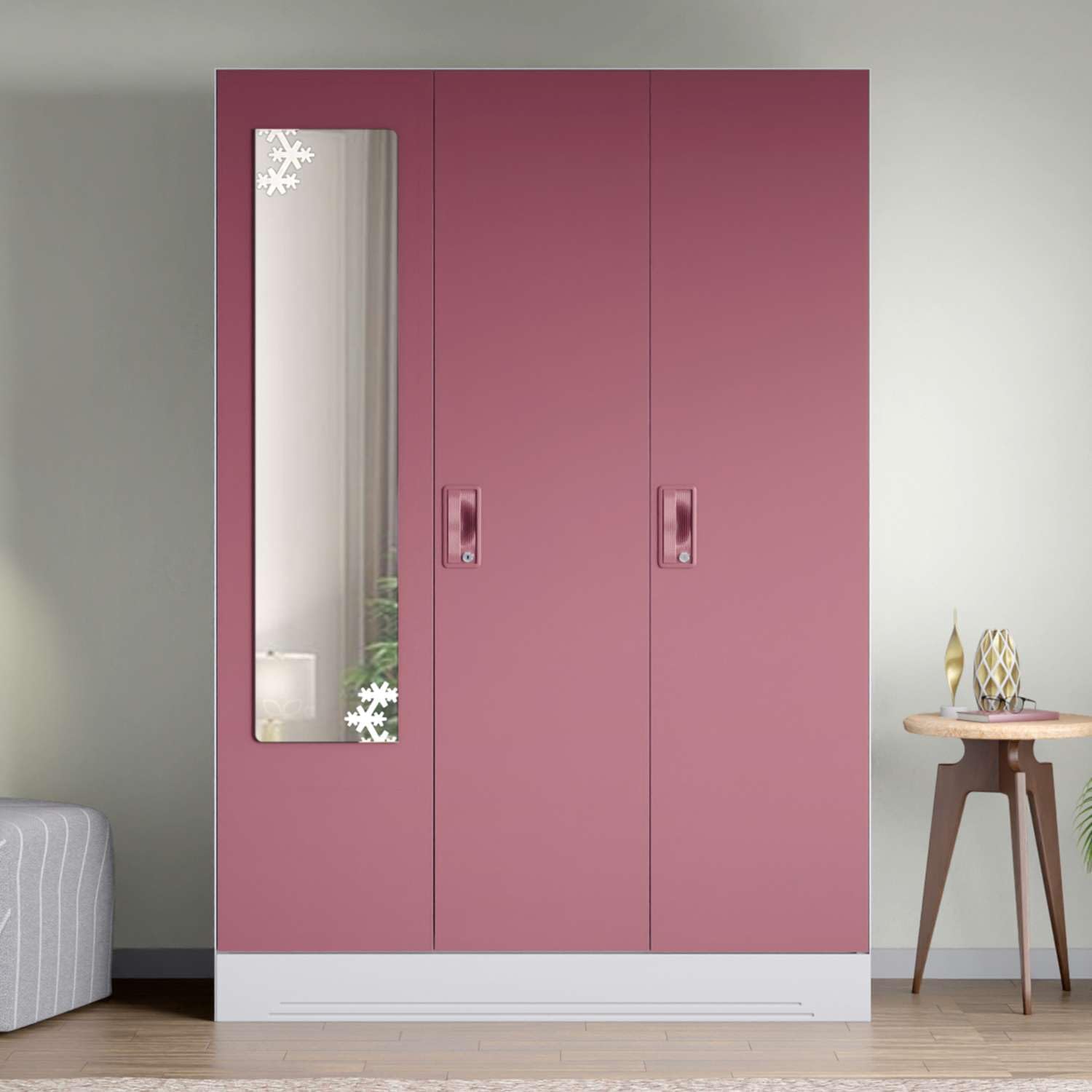 GODREJ INTERIO Almirah Slimline 3-Door Steel Almirah, Cupboard for Clothes (Royal Ivory and Dusty Rose), 1-Year Warranty, 7 Shelves, 1 Locker, Star Design Mirror-image-37