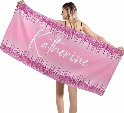 Miniatura 21 de Interestprint Toalla de playa personalizada con logotipo de secado rápido para él y ella, toalla de playa personalizada con texto blanco y morado