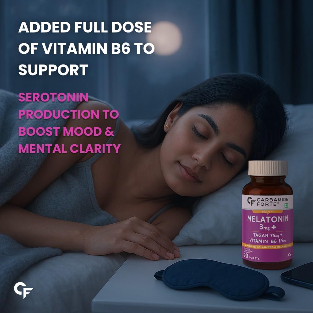 Carbamide Forte Melatonin 3Mg With Tagara 75Mg Sleeping Aid Pills 90 Tablets (Pack Of 2), 400 Grams — Amazon image 5