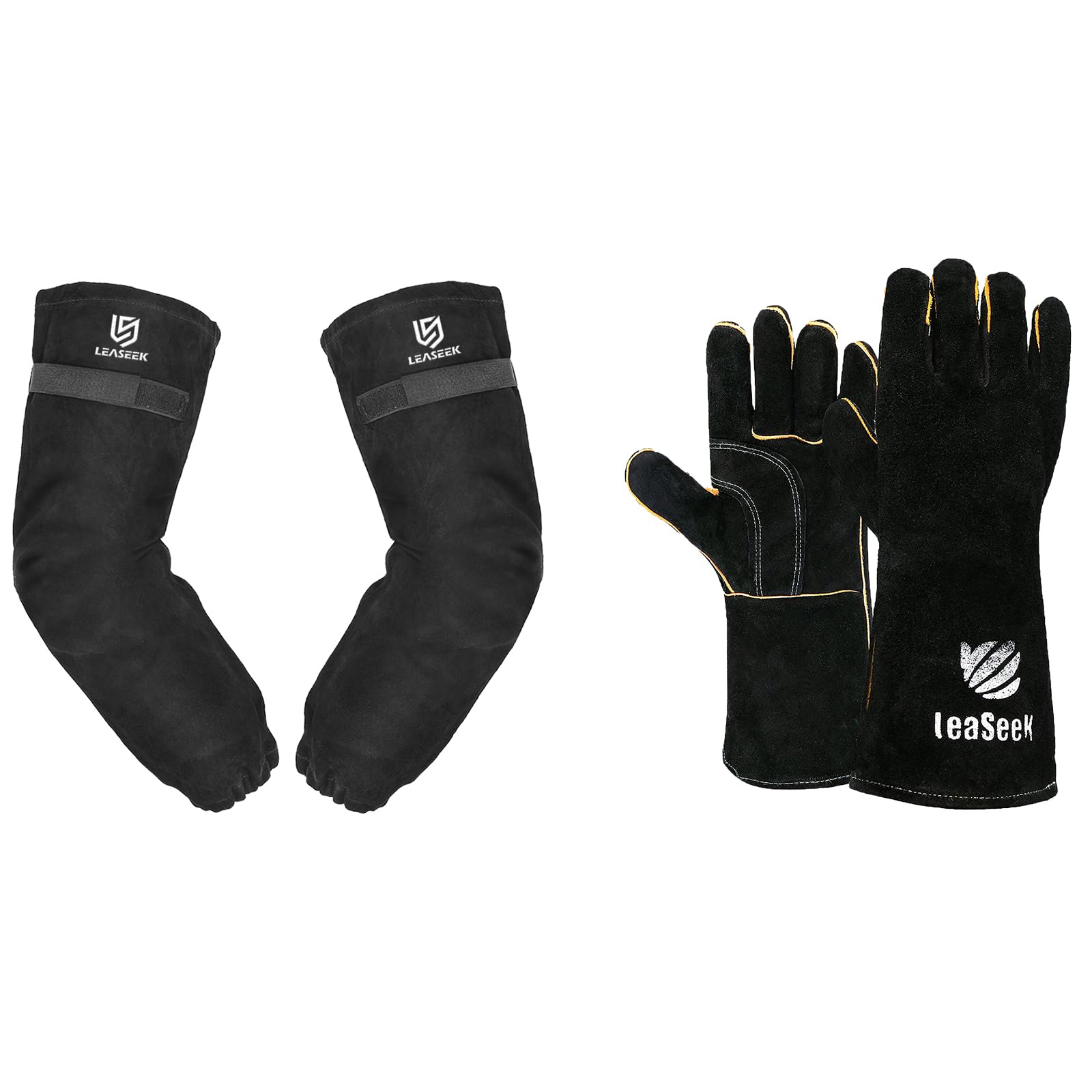 LeaSeekLeather Welding Work Sleeves+Welding Gloves,Heat & Flame Resistant Arm Protection Gardening Sleeve